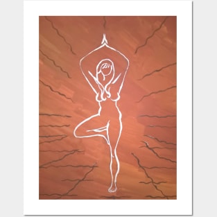 Yoga asana Vrksasana. A tree pose. Posters and Art